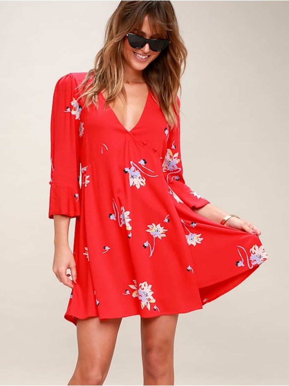 Free People Time on My Side Red Floral Wrap Dress (XS)
